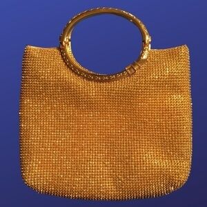 𝅺UNBRANDED Faux Leather Sparkle Rhinestone Evening Bag Handbag, Gold, NWOT